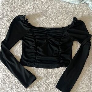 Black Off-Shoulder Ruched Top